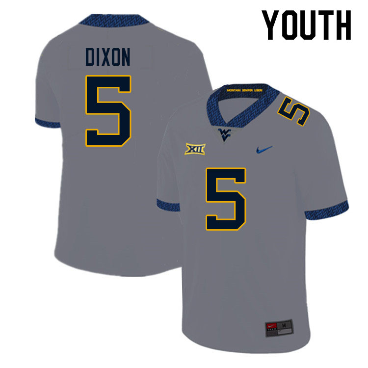 Youth #5 Lance Dixon West Virginia Mountaineers College Football Jerseys Sale-Gray - Click Image to Close